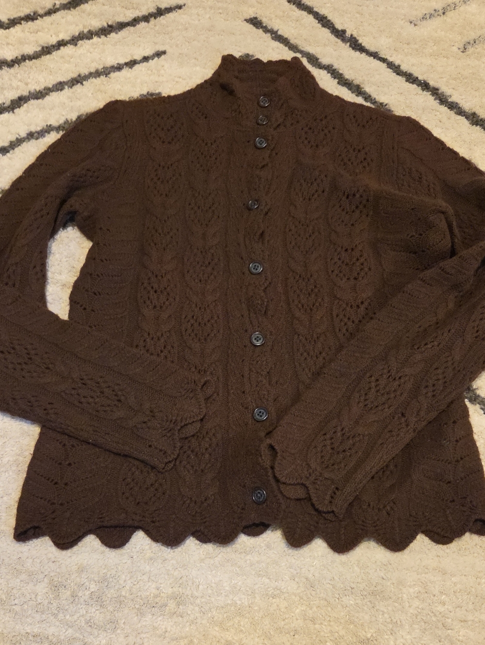 Ralph Lauren Chocolate Brown Cable-Knit Button Cardigan